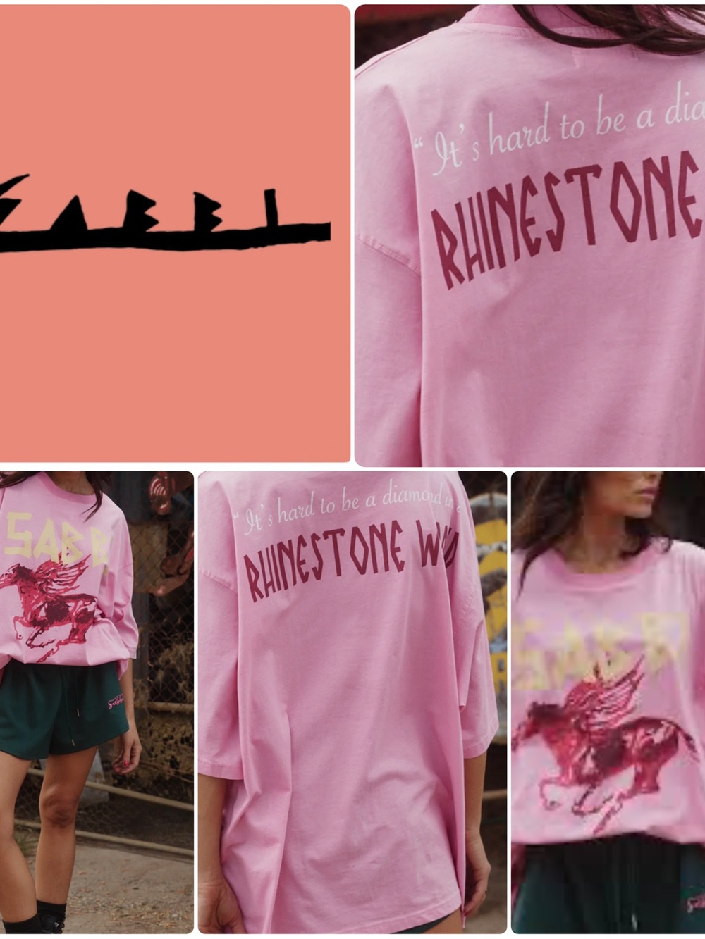 SABBI | NWT Very Oversized Rhinestone Girl Pink Graphic Tee